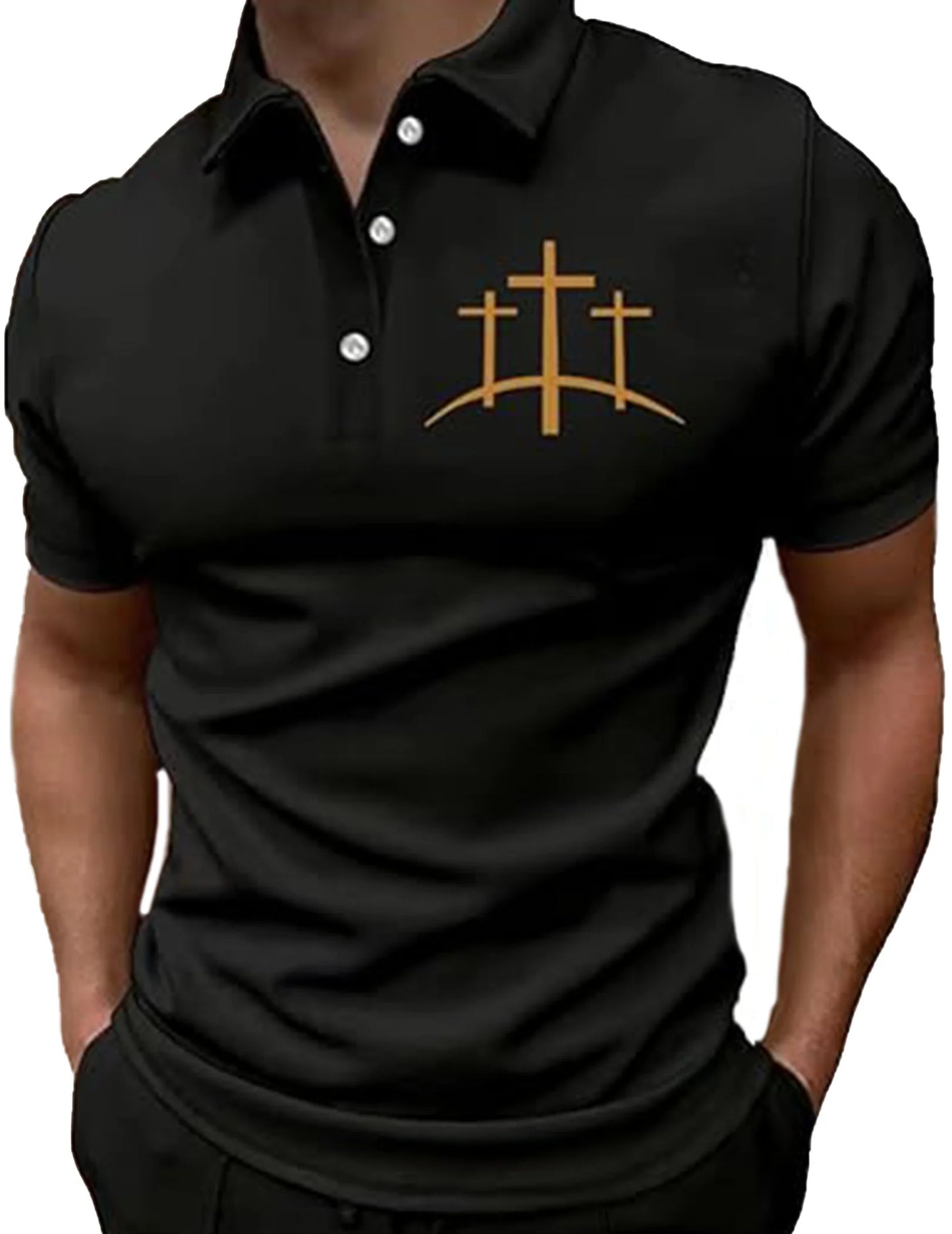Men Faith Cross Sports Shirt Breathable Cross Pattern Printed Tops Comfortable Fit Shirts for Outdoor Activities Gathering Party