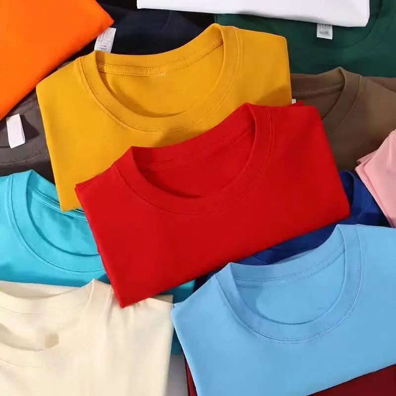 200 grams pure cotton short-sleeved custom logo solid-color round-neck T-shirt, loose large size, breathable T-shirt custom with