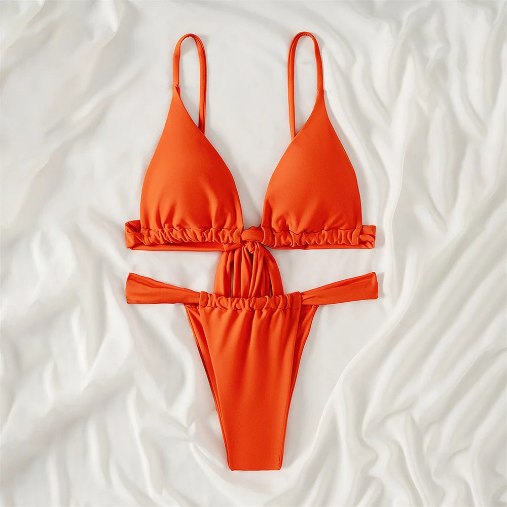 Purple Bikini Triangle Sling Extrem Push Up Swimsuit Backless Bandage Swimwear Women Holiday Beach Outfit Bathing Suit Sexys Set