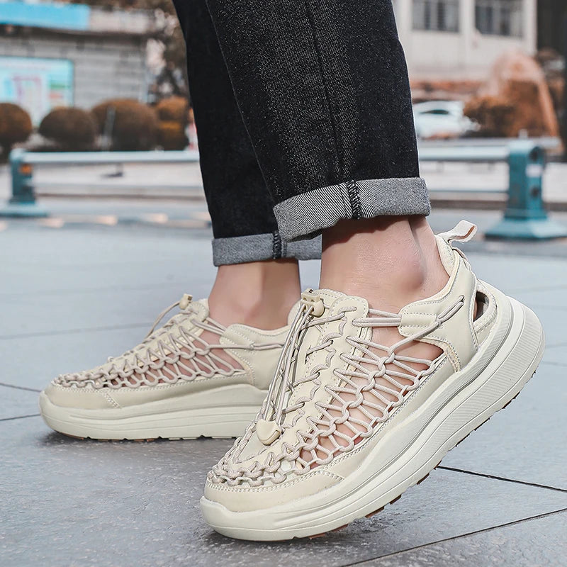 Summer Hand-woven Couple Sandals Brand Designer Men Sandals High Quality Men's Flat Casual Shoes Outdoor Thick Bottom Sandals