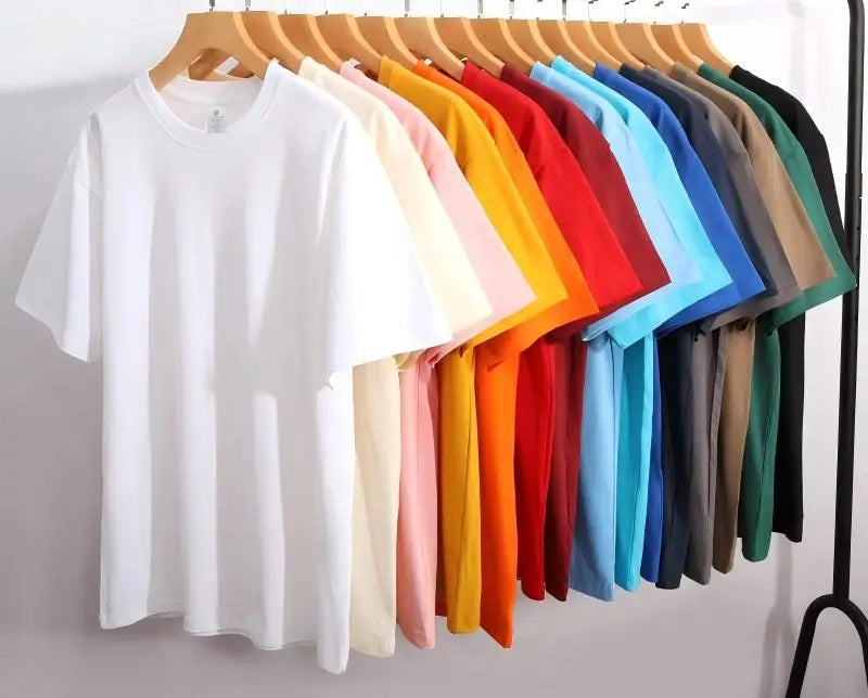 200 grams pure cotton short-sleeved custom logo solid-color round-neck T-shirt, loose large size, breathable T-shirt custom with