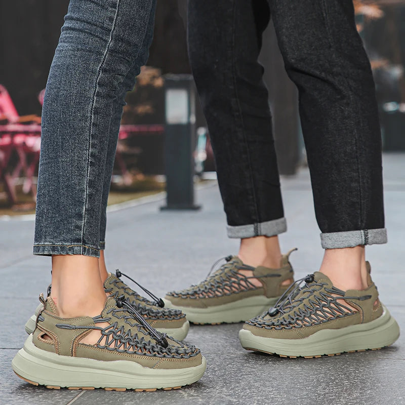 Summer Hand-woven Couple Sandals Brand Designer Men Sandals High Quality Men's Flat Casual Shoes Outdoor Thick Bottom Sandals