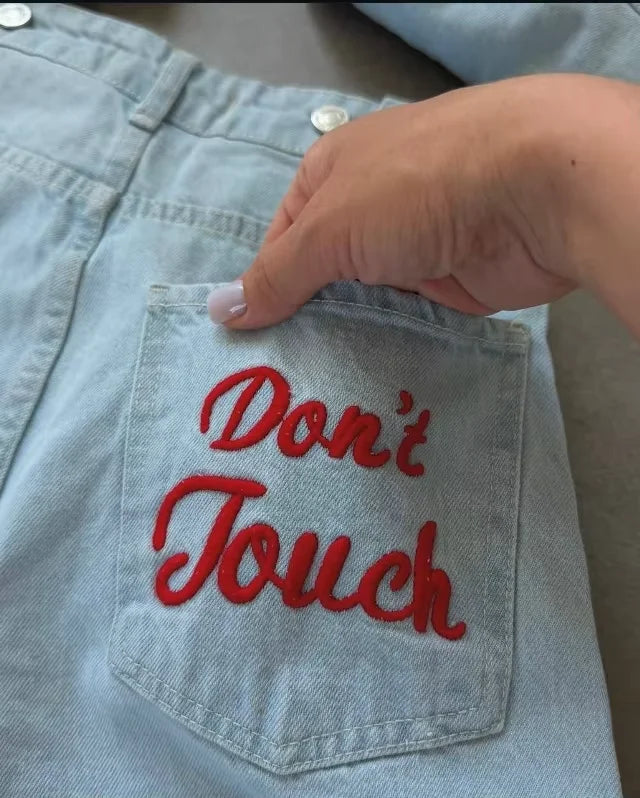 New retro embroidered letter jeans for women high waisted straight leg classic hip-hop comfortable stretch denim pants