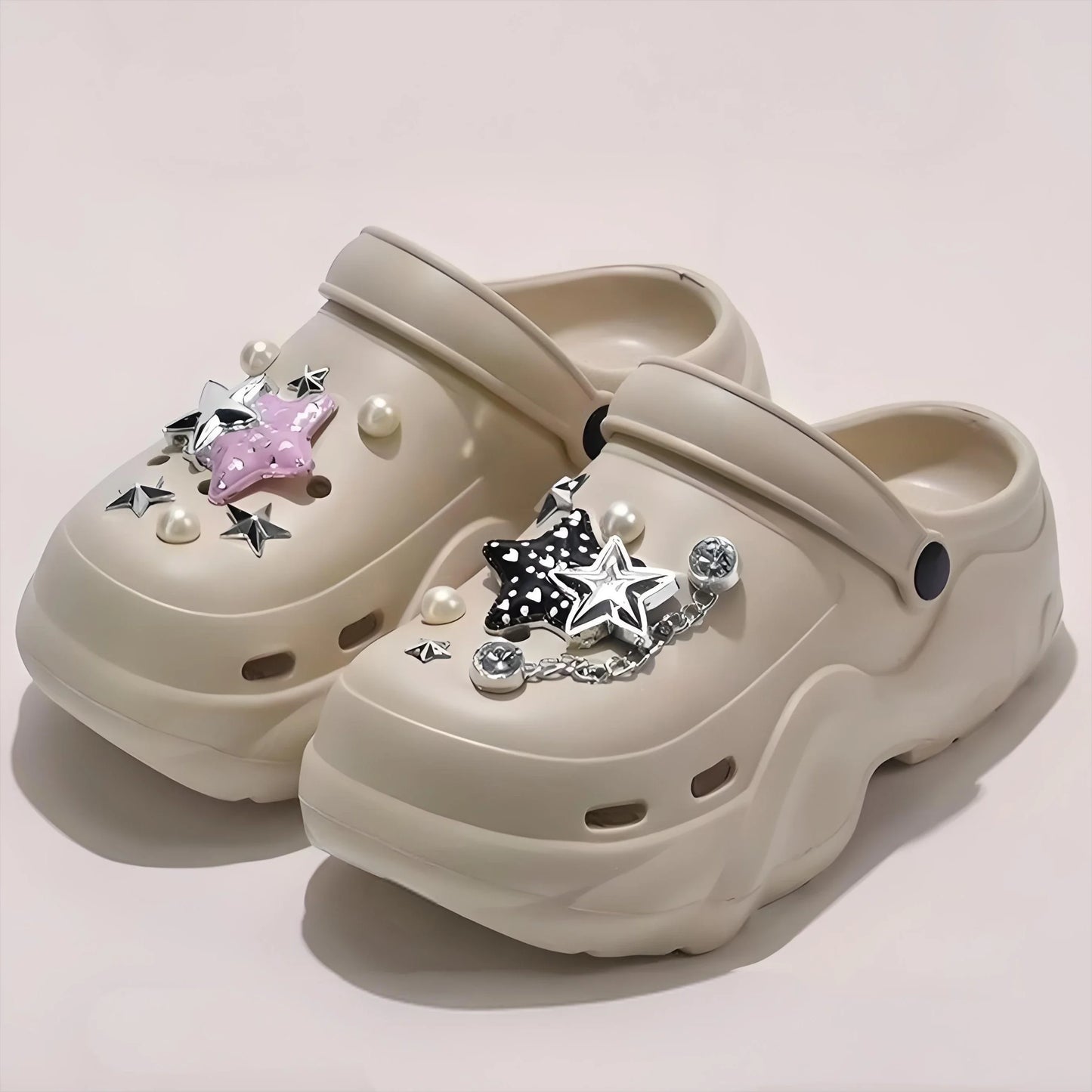 Women DIY Silver Butterfly-Knot Fashion Bow Decor Clogs Summer Sping Autumn Beach Sandals Cave Hole Garden Shoes Students Girls