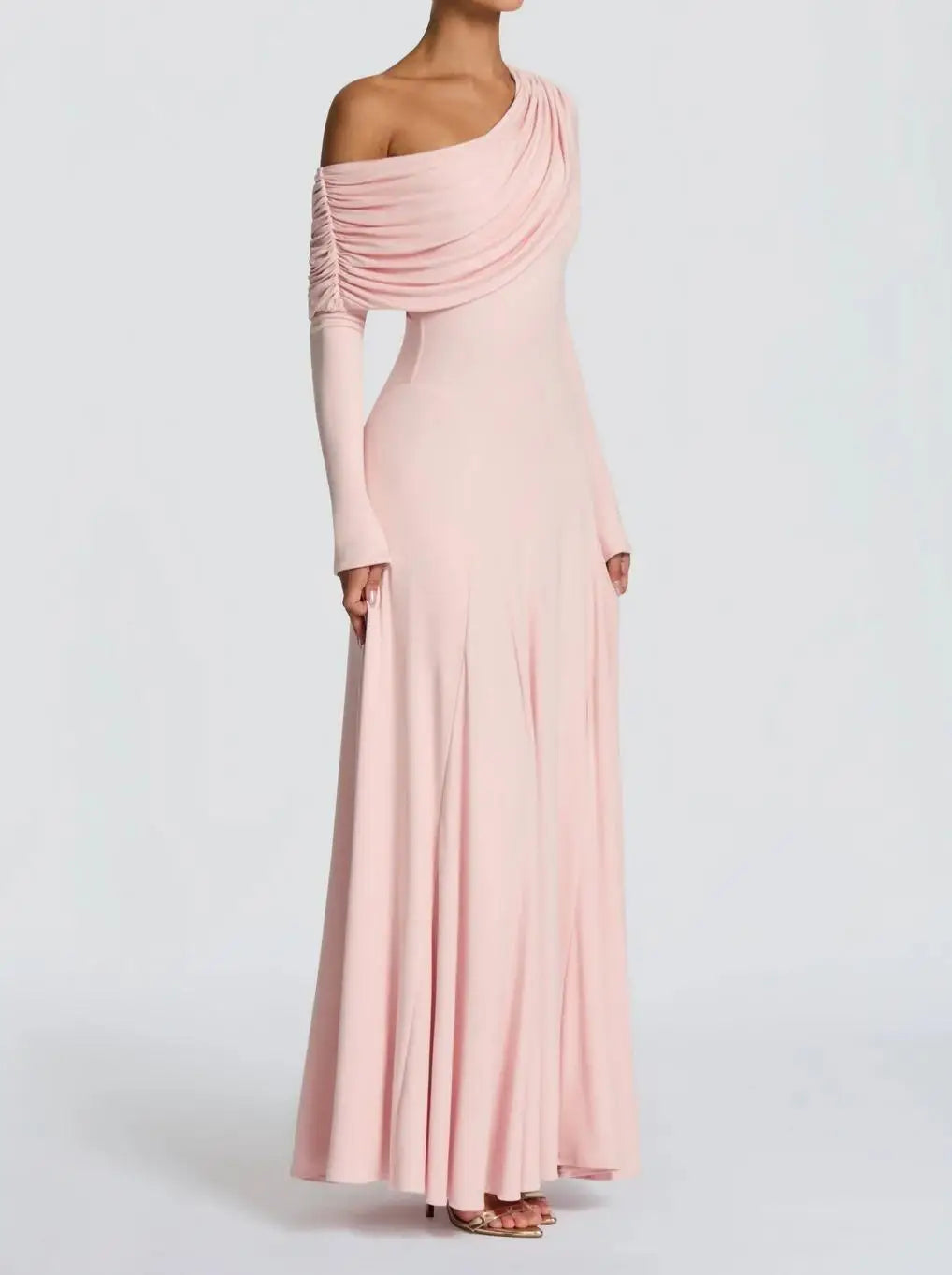 Elegant Long Sleeve Slanted Shoulder Party Club Evening Dress For Women 2025 New Dress Sexy Shrink Fold Winter Vestidos