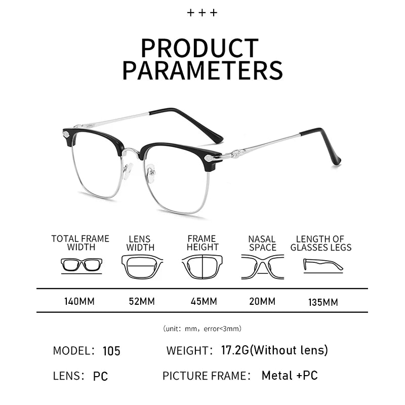 XJiea Anti-blue Light Glasses For Men Fashion Semi Rimless Metal Women Photochromic Eyewear Trendy Office Outdoor Accessory
