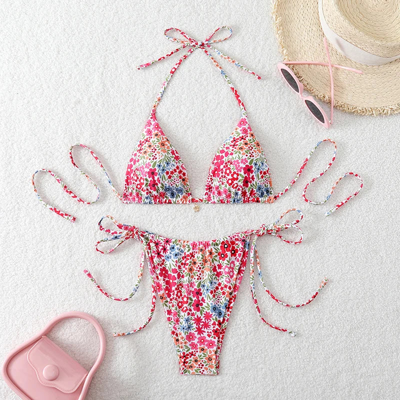 Micro Thong Bikini Triangle Swimwear Sexy Lace Bikini Set 2026 Swimsuit Women 2 Piece Beachwear Bandage Bathing Suits Beach Wear