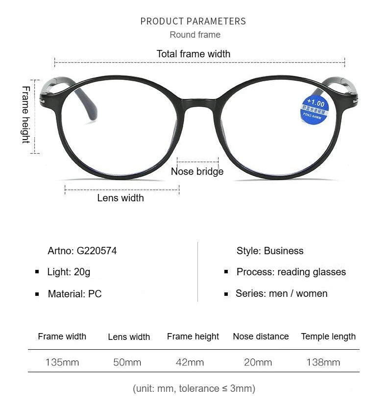 Unisex Comfortable Eyewear Ultra Lightweight Anti Blue Light Blocking HD Reading Glasses for Man and Woman Presbyopia Eyeglasses