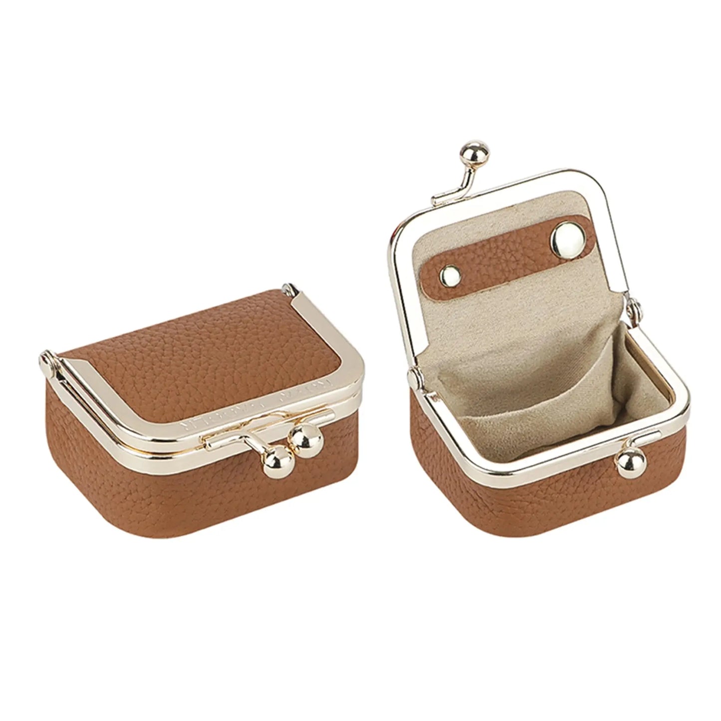 Royal Bagger Wallet Genuine Leather Kiss Lock Coin Purse Solid Color Square Leather Jewelry Bag Multifunctional Mini Small Item