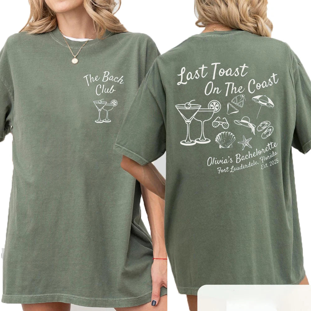 Women Last Toast On The Coast Shirts Beach Bachelorette Party Shirts Funny Comfort Shirts Cotton Y2K Top Daily Trendy Streetwear
