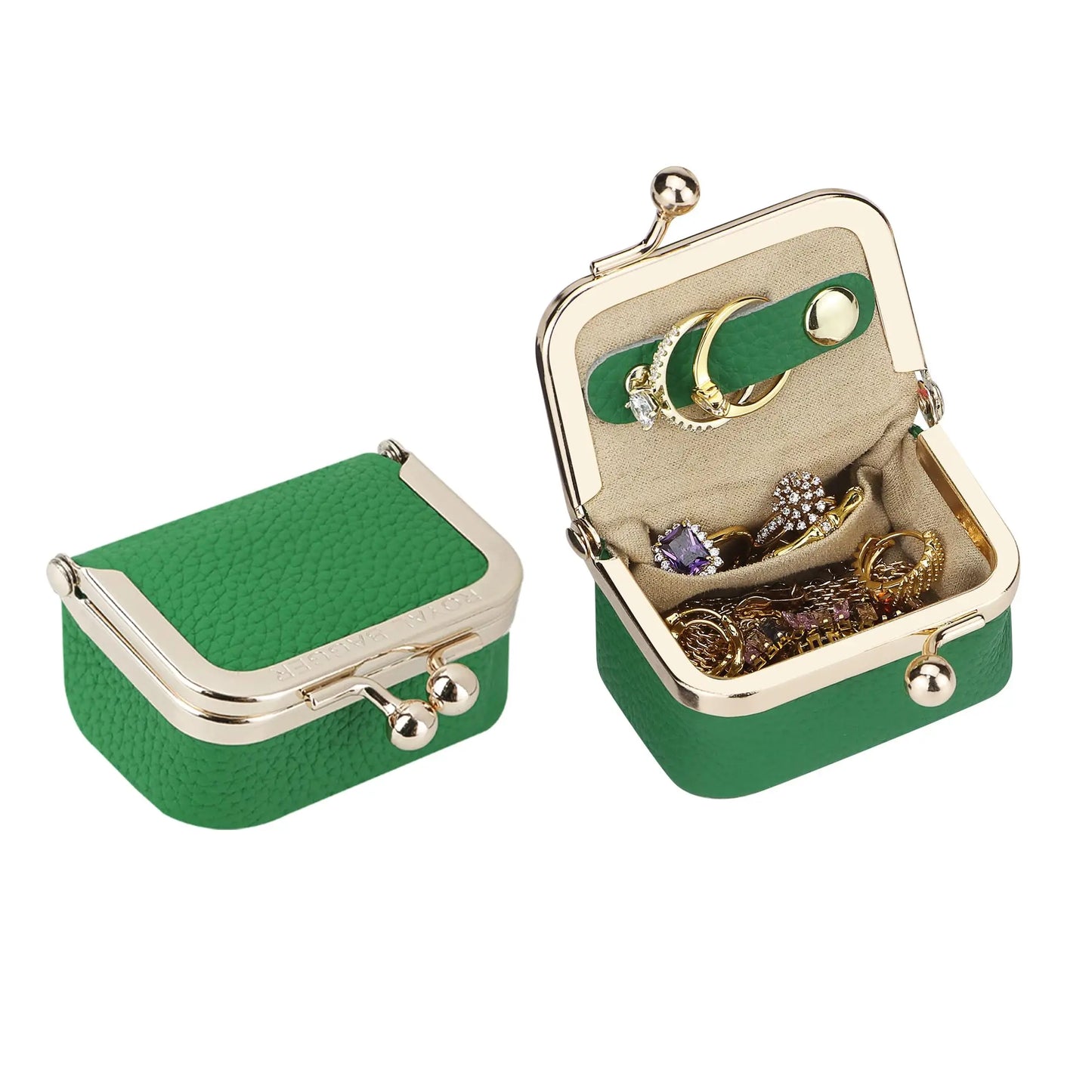Royal Bagger Wallet Genuine Leather Kiss Lock Coin Purse Solid Color Square Leather Jewelry Bag Multifunctional Mini Small Item