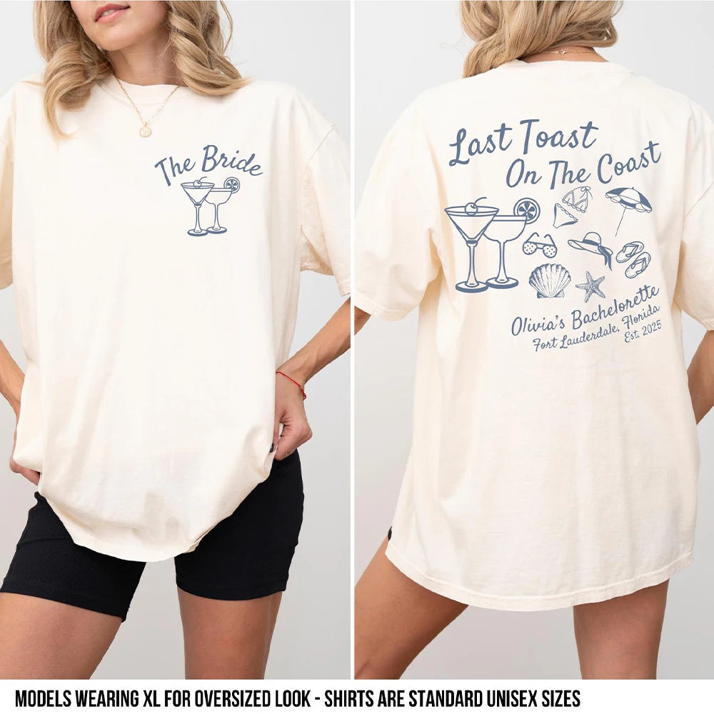 Women Last Toast On The Coast Shirts Beach Bachelorette Party Shirts Funny Comfort Shirts Cotton Y2K Top Daily Trendy Streetwear