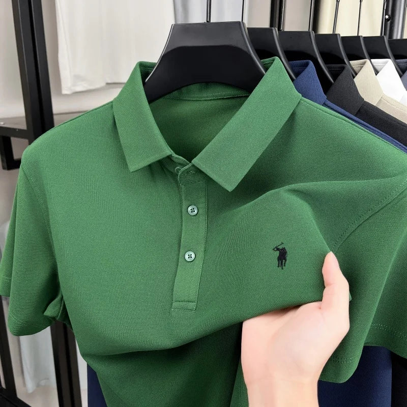 Luxury brand pony embroidered short sleeve men's polo shirt new business casual breathable summer comfort high-end Paul T-shirt