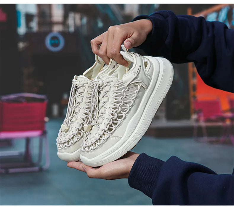 Summer Hand-woven Couple Sandals Brand Designer Men Sandals High Quality Men's Flat Casual Shoes Outdoor Thick Bottom Sandals