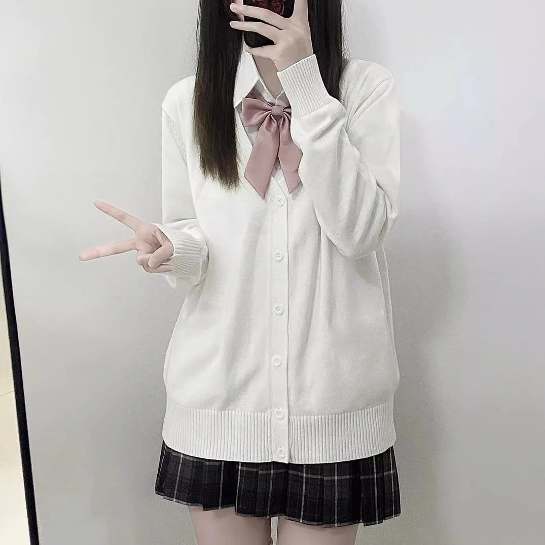 Japanese fashion solid color V-neck knitted sweater,original newJK uniform cardigan top,autumn and winter women's cotton sweater