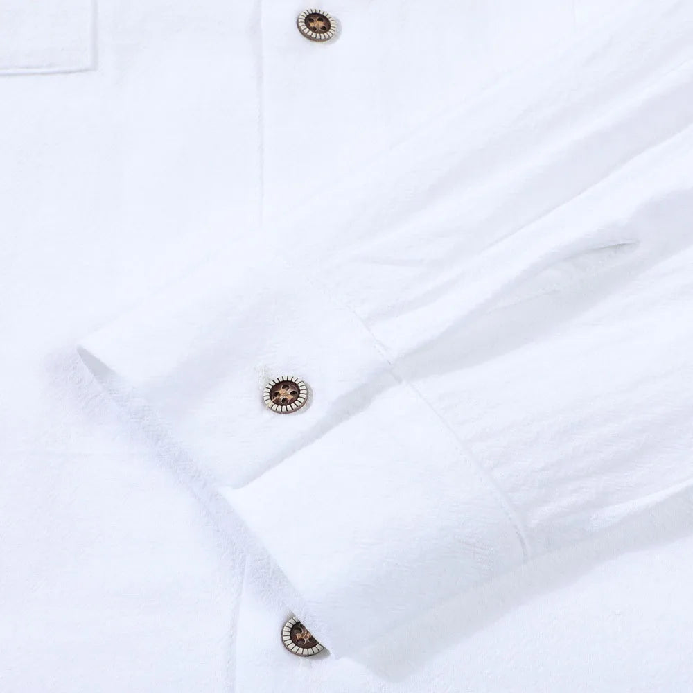 2026 New Men's Long Sleeve Casual Shirt Double Chest Pocket Button Up Shirt Soft Cotton Linen Men's Daily Work Tops