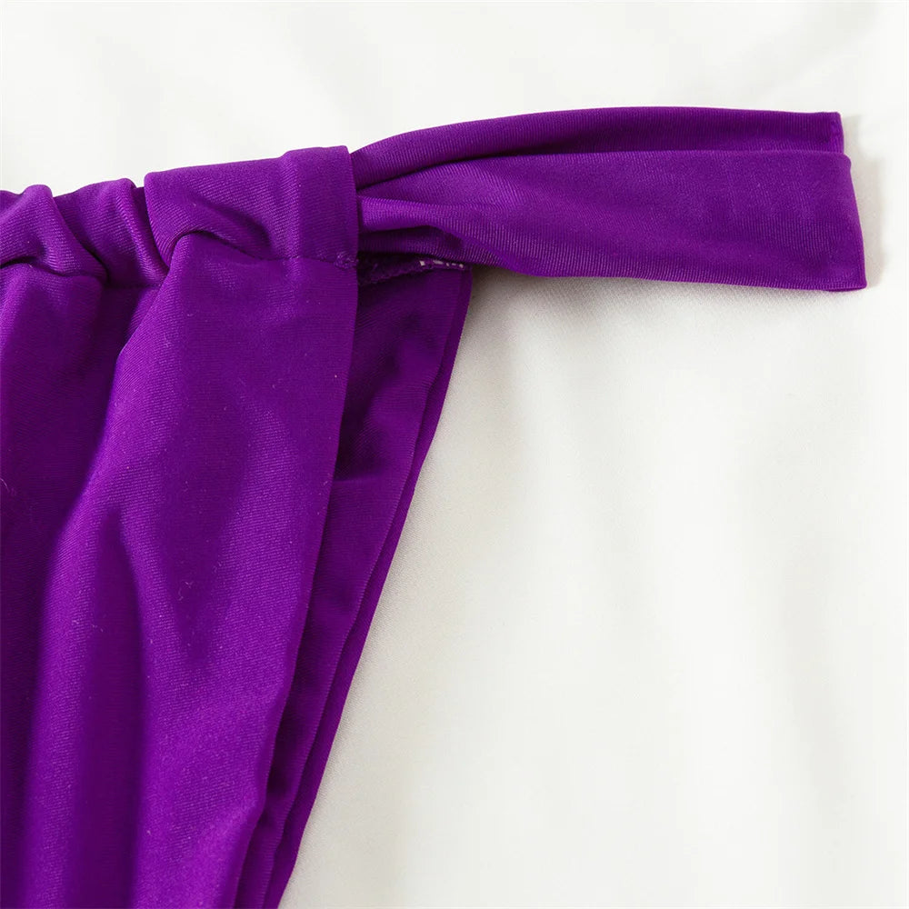 Purple Bikini Triangle Sling Extrem Push Up Swimsuit Backless Bandage Swimwear Women Holiday Beach Outfit Bathing Suit Sexys Set