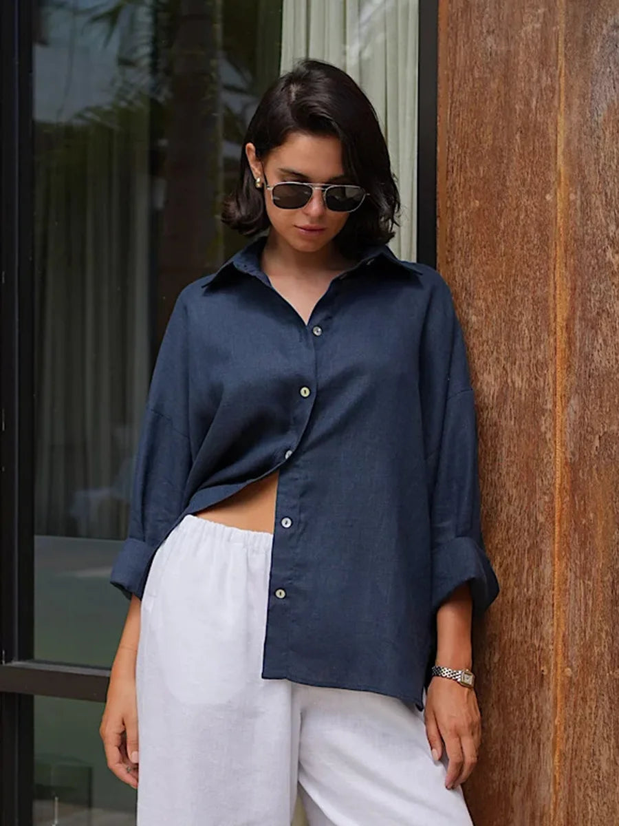 Bornladies 100% Cotton Spring Summer Versatile Lazy Casual Shirt Women&
