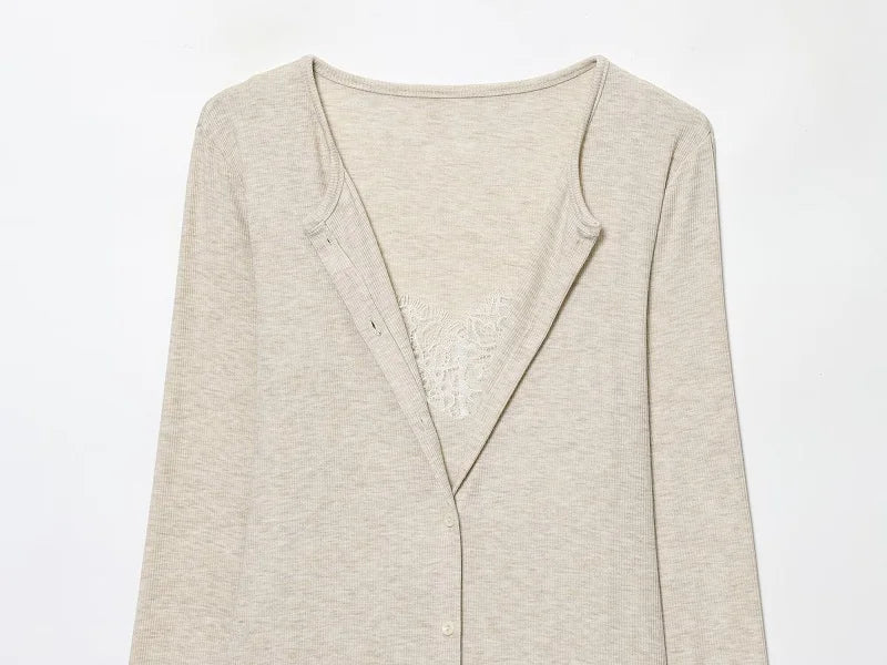MUJER Lace Cropped Cardigan Women Button up Knit Tops Woman Vintage Knitwears Long Sleeve Knitted Cardigans Sweaters for Women