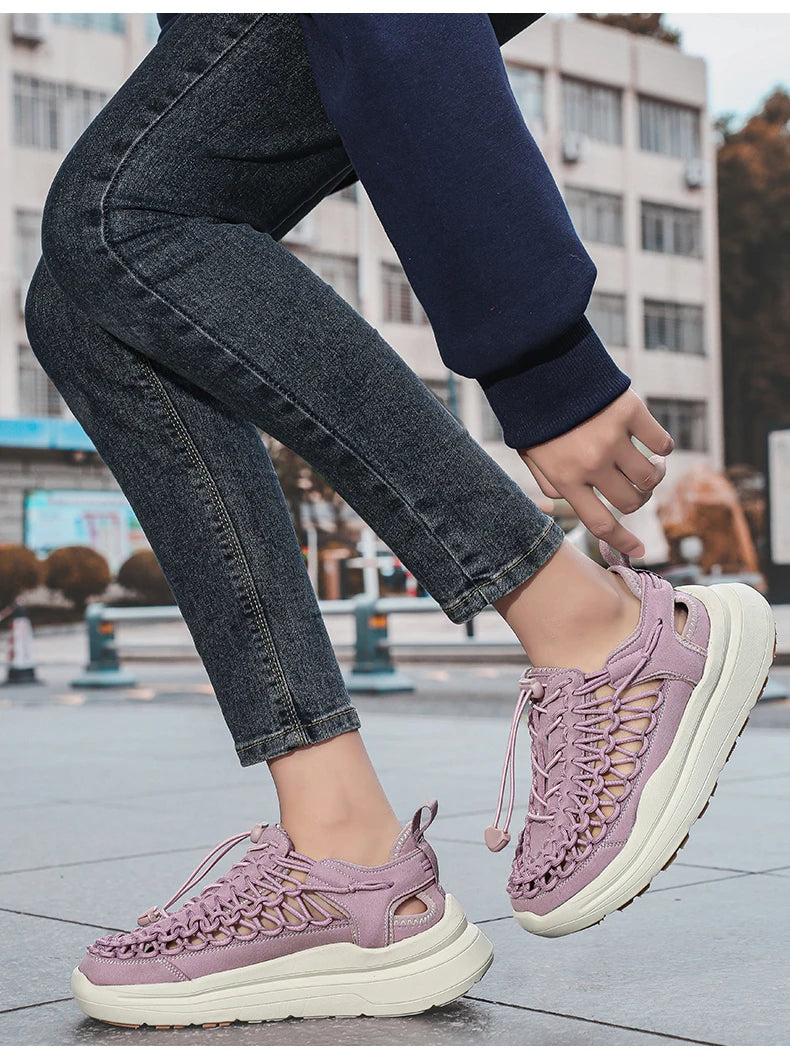 Summer Hand-woven Couple Sandals Brand Designer Men Sandals High Quality Men's Flat Casual Shoes Outdoor Thick Bottom Sandals