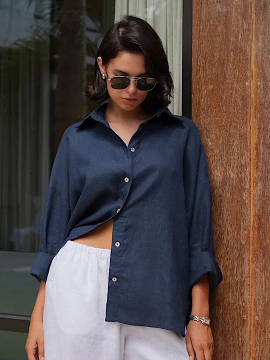 Bornladies 100% Cotton Spring Summer Versatile Lazy Casual Shirt Women&