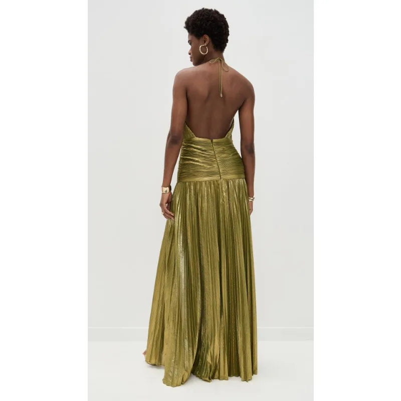 Luxurious Women Corset Party Cocktail Dress Sexy Off Shoulder Halter Folds Slit Guest Celebrity Long Dress Celebrity Prom Gown