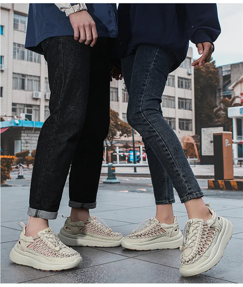 Summer Hand-woven Couple Sandals Brand Designer Men Sandals High Quality Men's Flat Casual Shoes Outdoor Thick Bottom Sandals