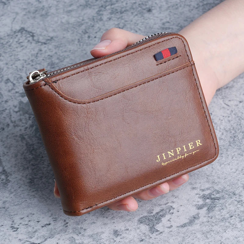 2026 New Men's Short Wallet with Zipper Large Capacity Multi-Card Slot Small Clutch Business Retro Coin Purse