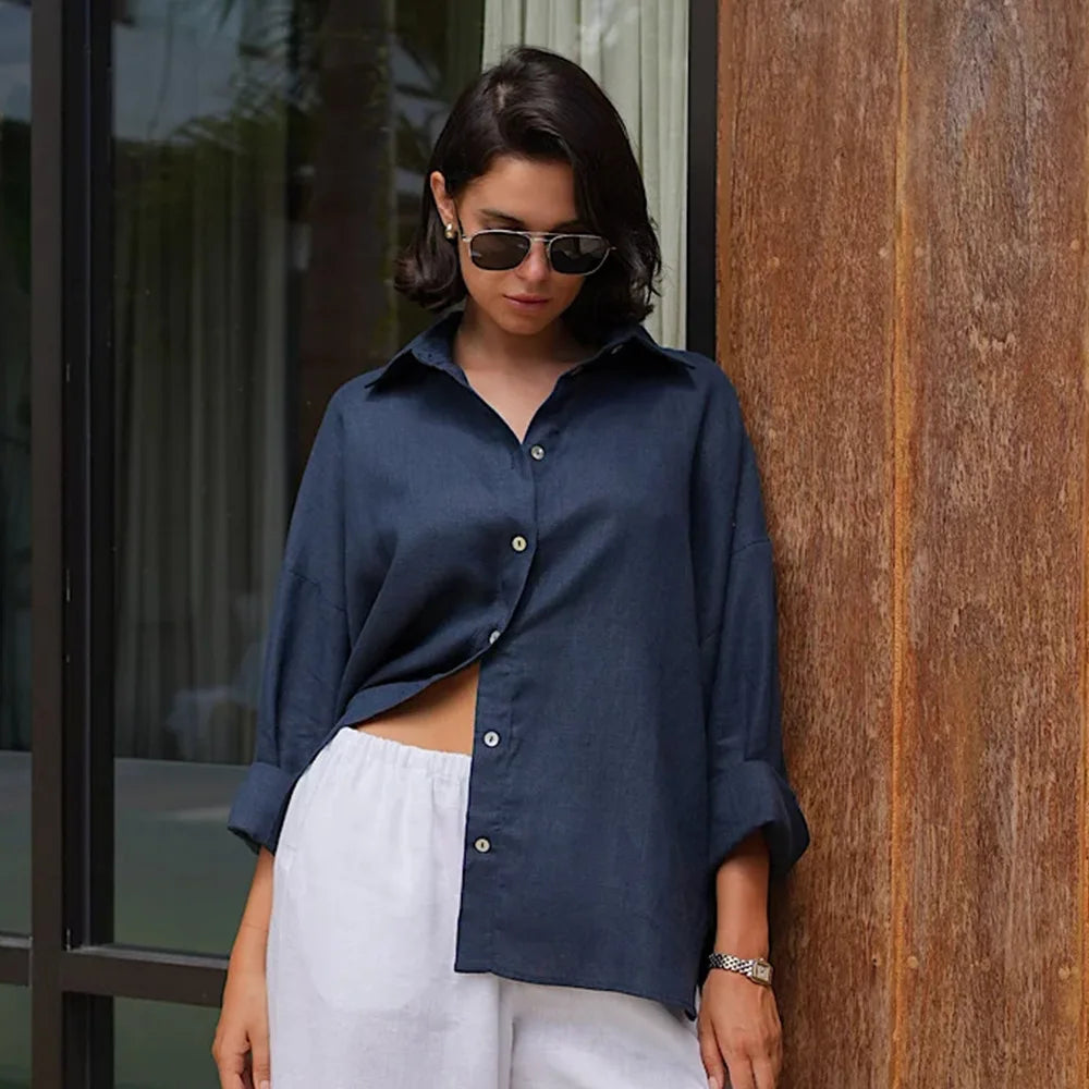 Bornladies 100% Cotton Spring Summer Versatile Lazy Casual Shirt Women&