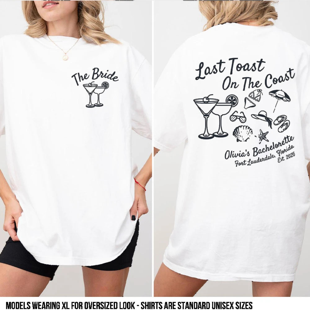 Women Last Toast On The Coast Shirts Beach Bachelorette Party Shirts Funny Comfort Shirts Cotton Y2K Top Daily Trendy Streetwear
