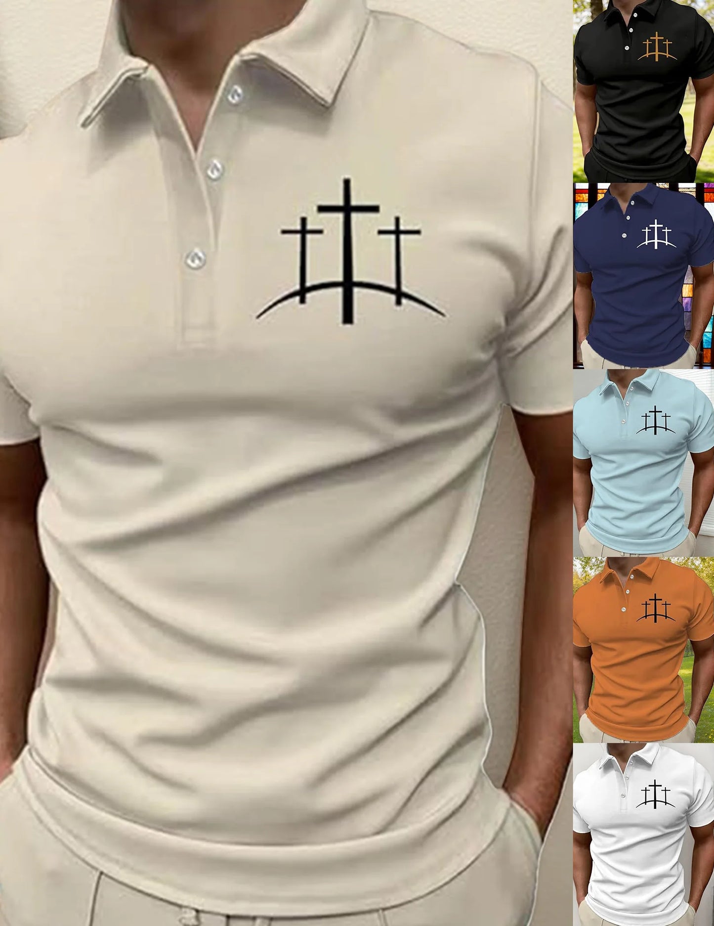 Men Faith Cross Sports Shirt Breathable Cross Pattern Printed Tops Comfortable Fit Shirts for Outdoor Activities Gathering Party