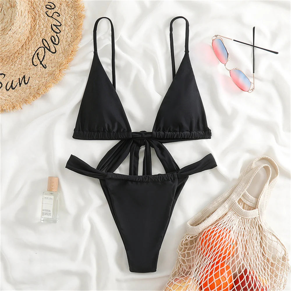Purple Bikini Triangle Sling Extrem Push Up Swimsuit Backless Bandage Swimwear Women Holiday Beach Outfit Bathing Suit Sexys Set