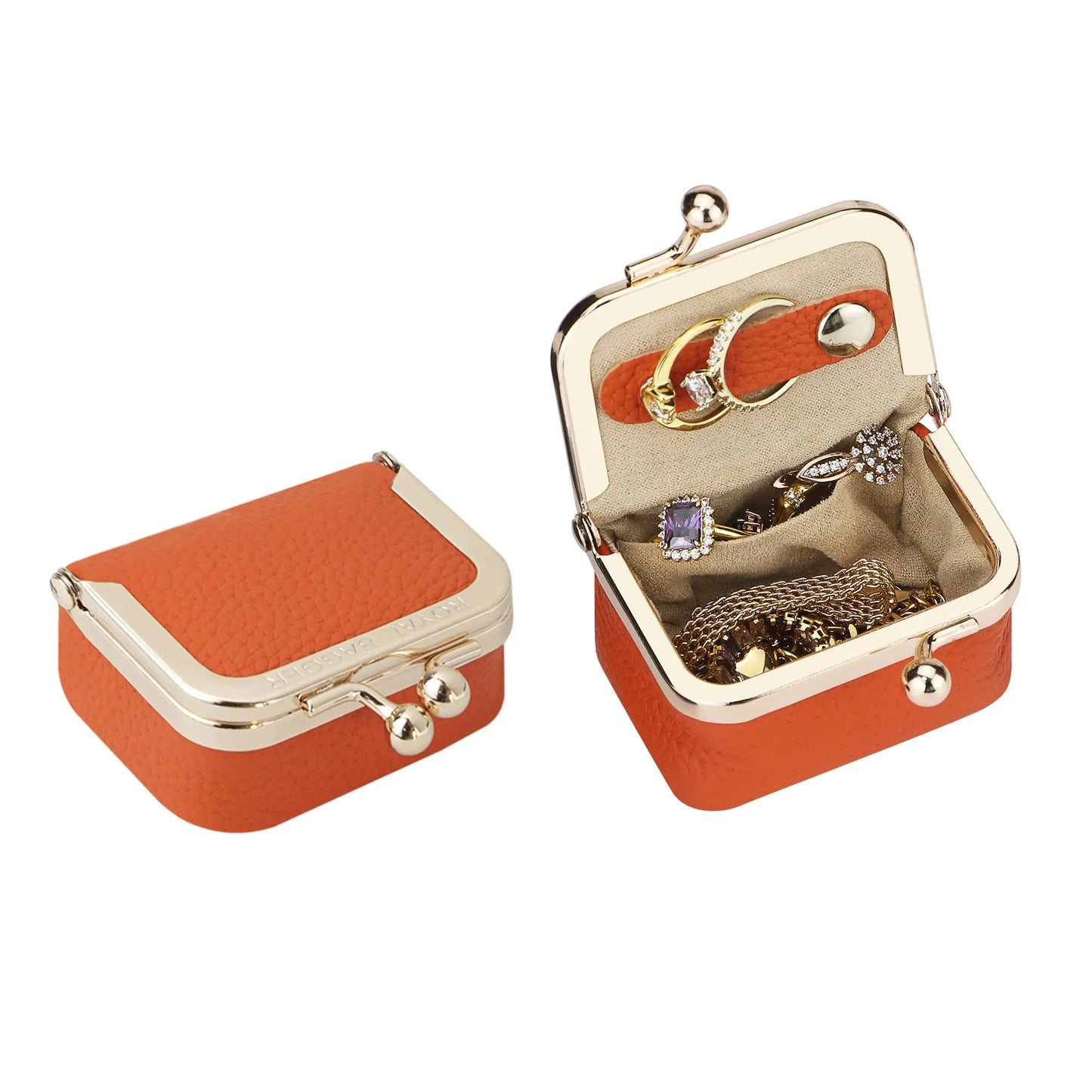 Royal Bagger Wallet Genuine Leather Kiss Lock Coin Purse Solid Color Square Leather Jewelry Bag Multifunctional Mini Small Item
