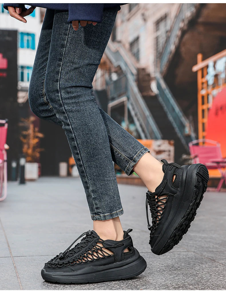 Summer Hand-woven Couple Sandals Brand Designer Men Sandals High Quality Men's Flat Casual Shoes Outdoor Thick Bottom Sandals