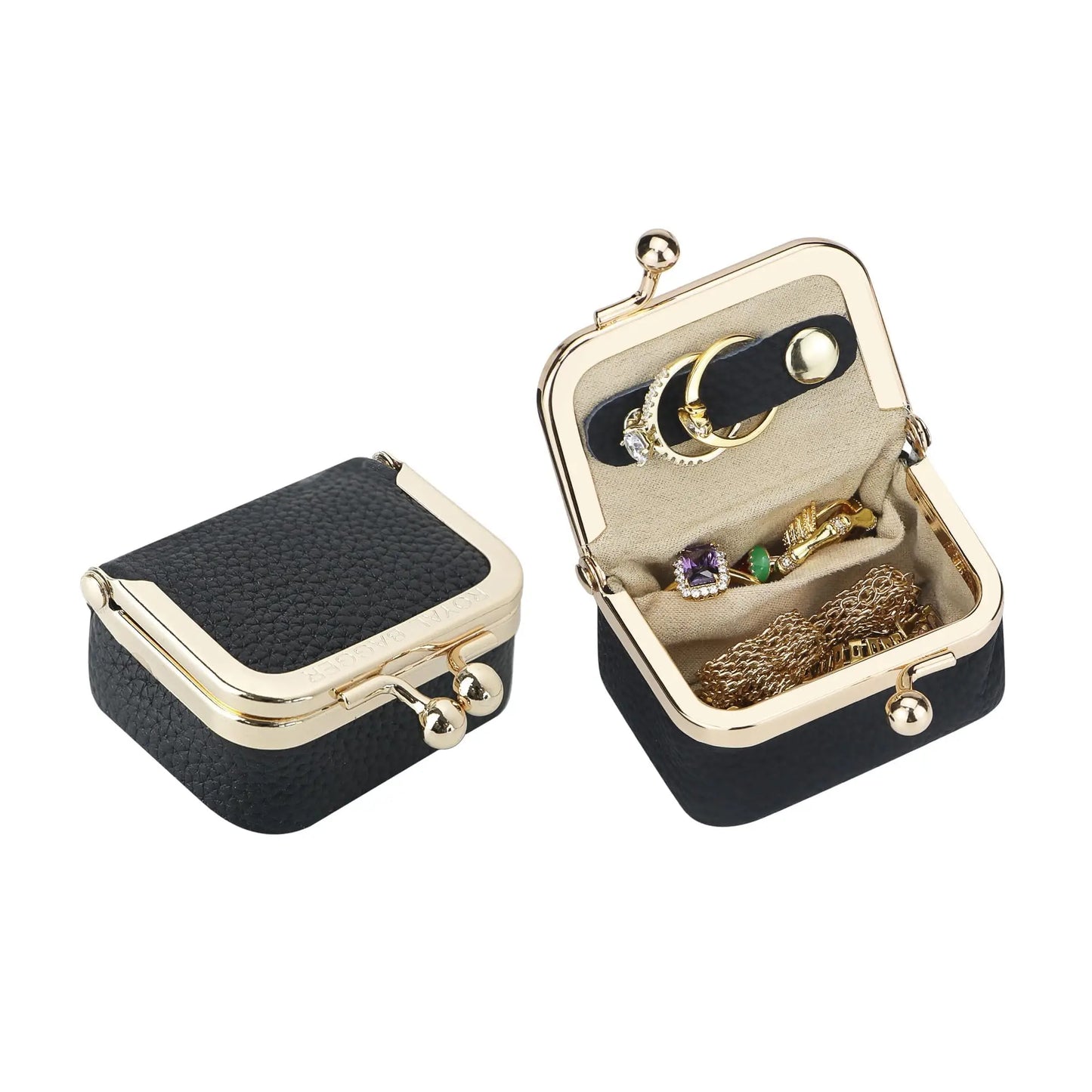 Royal Bagger Wallet Genuine Leather Kiss Lock Coin Purse Solid Color Square Leather Jewelry Bag Multifunctional Mini Small Item
