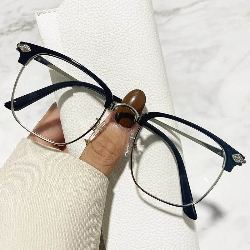 XJiea Anti-blue Light Glasses For Men Fashion Semi Rimless Metal Women Photochromic Eyewear Trendy Office Outdoor Accessory