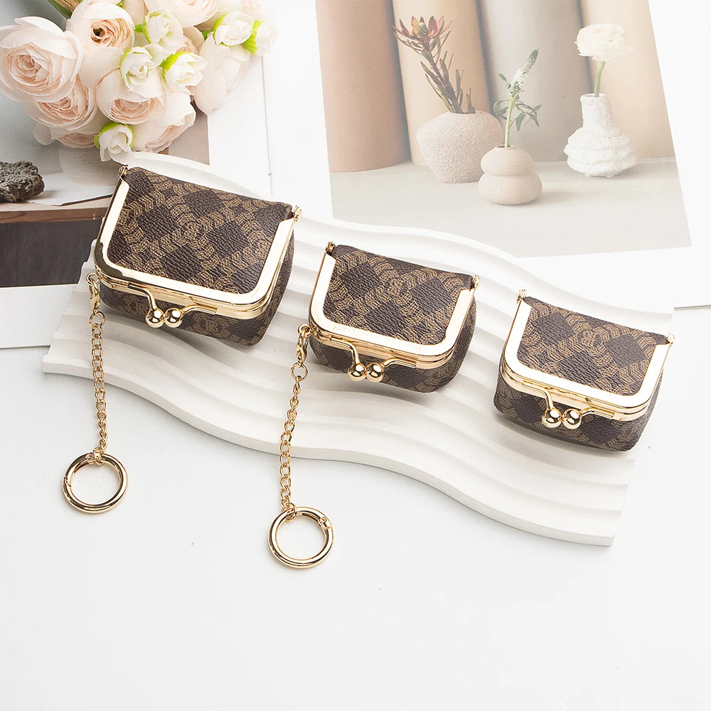 Royal Bagger Wallet Genuine Leather Kiss Lock Coin Purse Solid Color Square Leather Jewelry Bag Multifunctional Mini Small Item