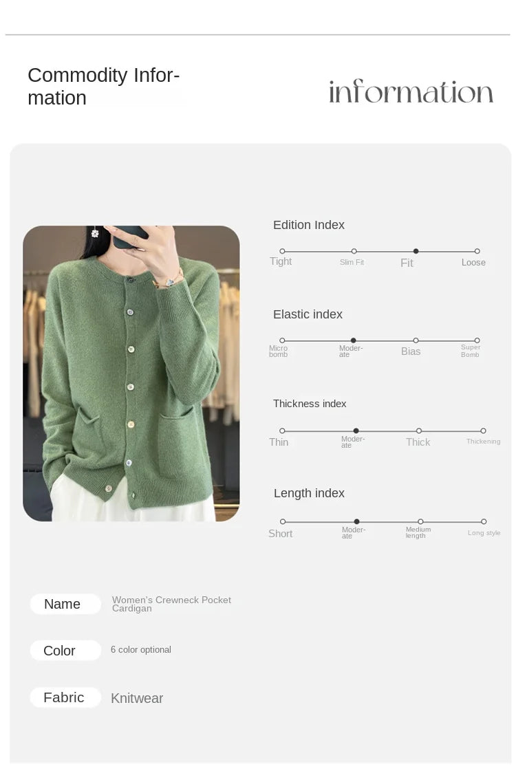 Women's Round Neck Knitted Solid Color Double Pocket Sweater For Autumn And Winter Warm And Loose Knit Cardigan Soft Wool Top ZD
