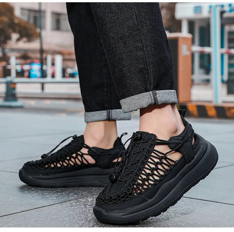 Summer Hand-woven Couple Sandals Brand Designer Men Sandals High Quality Men's Flat Casual Shoes Outdoor Thick Bottom Sandals