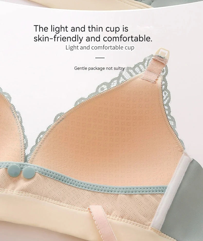 Ladies' Seamless Steel-free Thin Maternity Bra Gathered Comfortable Front-open Design For Postpartum Breastfeeding