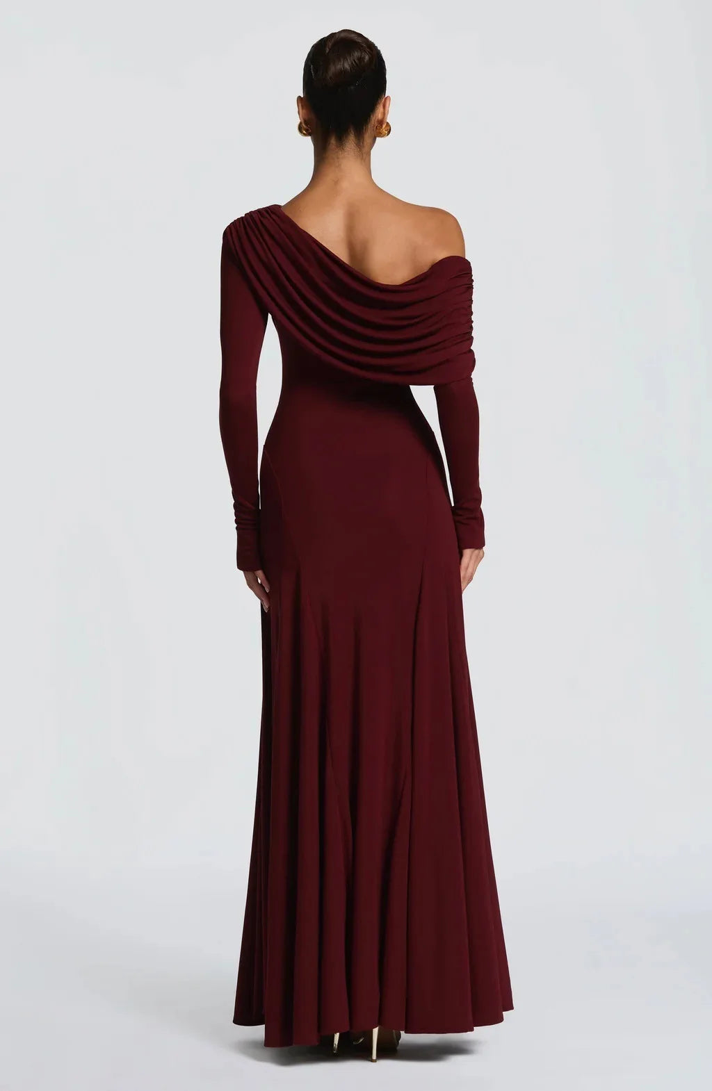 Elegant Long Sleeve Slanted Shoulder Party Club Evening Dress For Women 2025 New Dress Sexy Shrink Fold Winter Vestidos