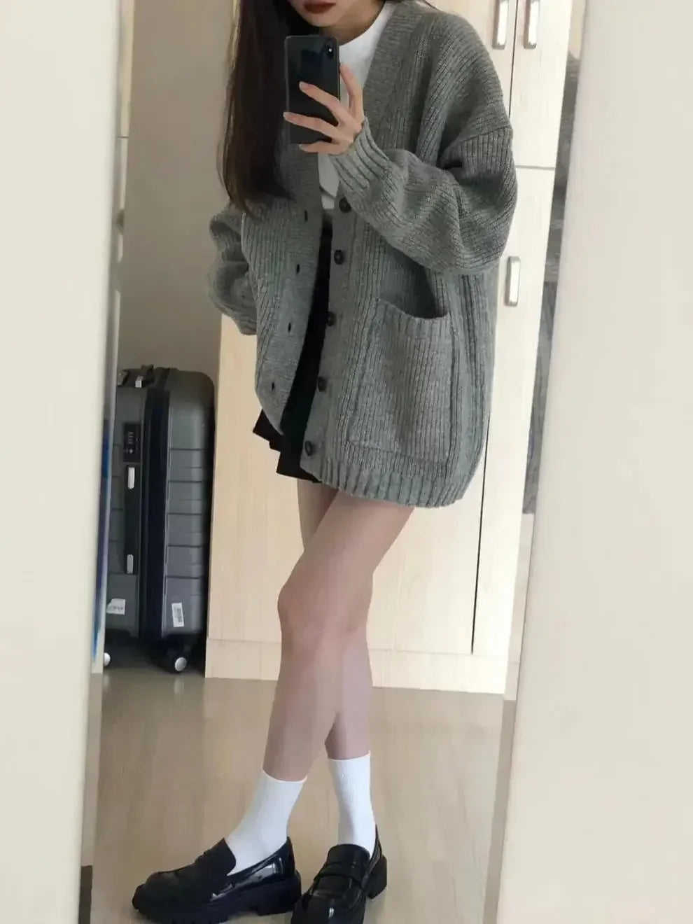 2024 New Preppy Style Women's Knit Sweater Cardigan Loose Fit V-neck Versatile Solid Color Korean Version Pullovers