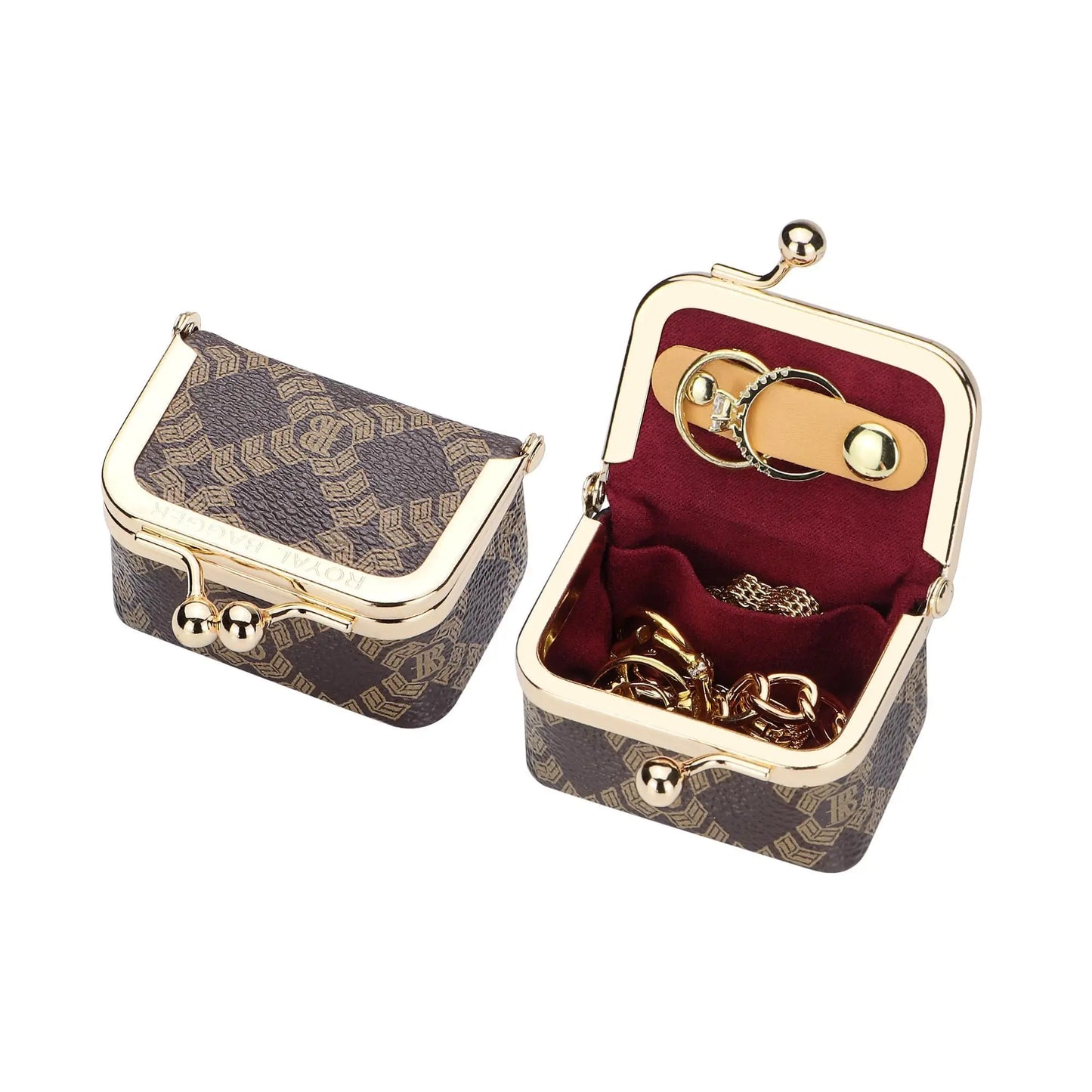Royal Bagger Wallet Genuine Leather Kiss Lock Coin Purse Solid Color Square Leather Jewelry Bag Multifunctional Mini Small Item