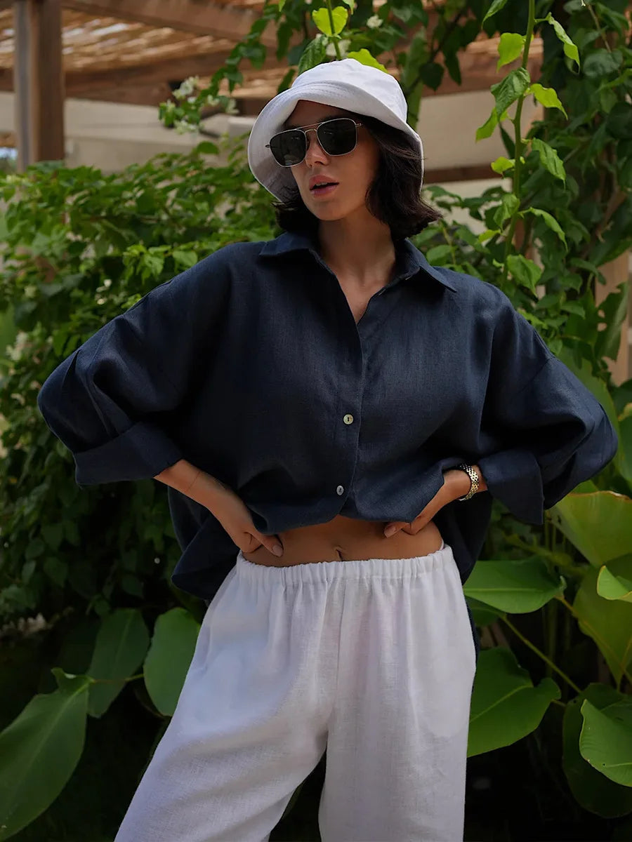 Bornladies 100% Cotton Spring Summer Versatile Lazy Casual Shirt Women&