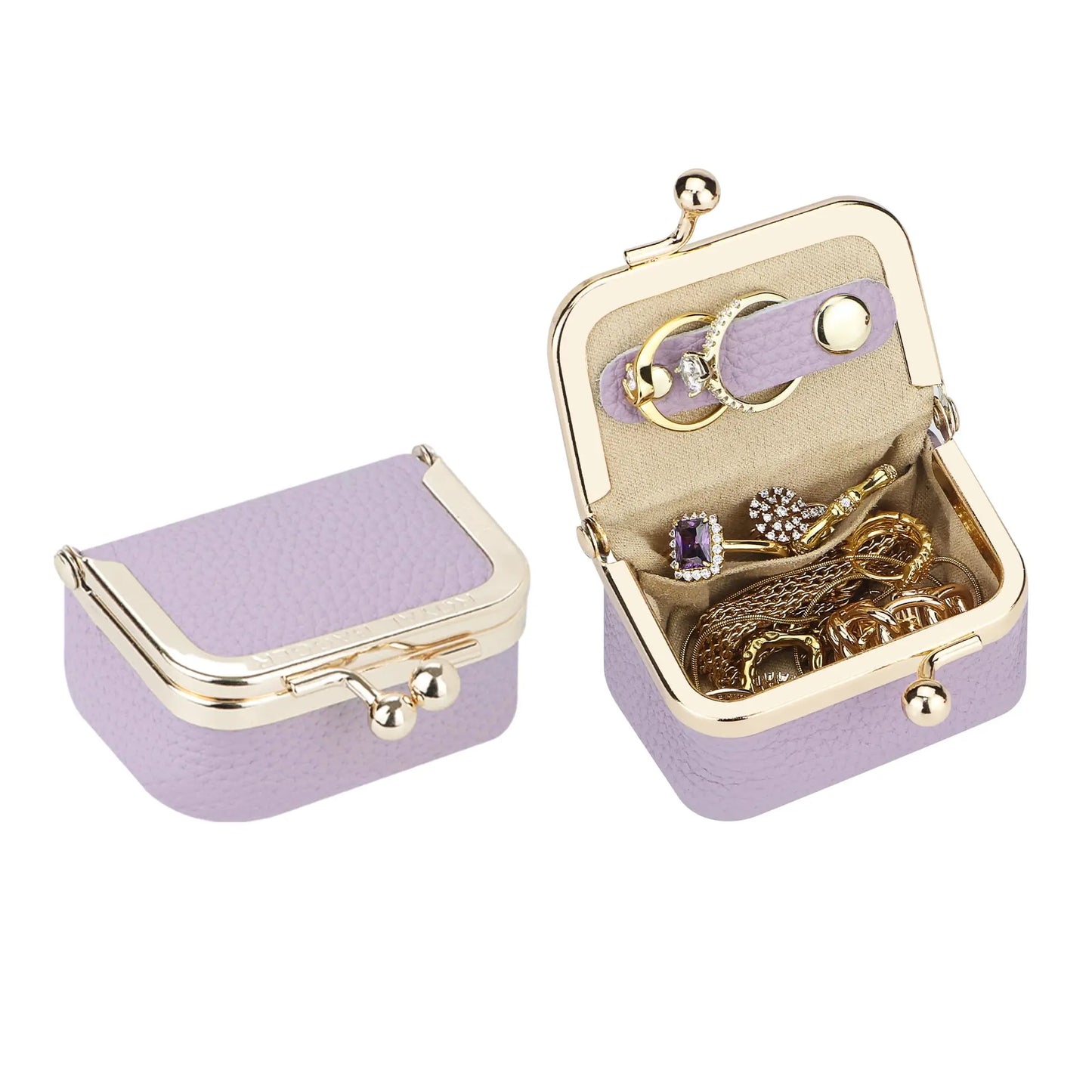 Royal Bagger Wallet Genuine Leather Kiss Lock Coin Purse Solid Color Square Leather Jewelry Bag Multifunctional Mini Small Item