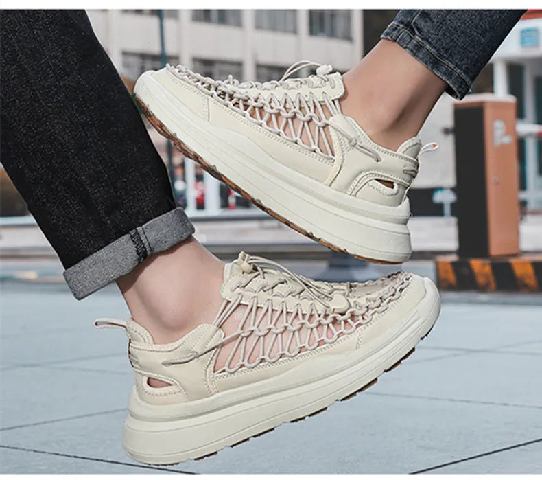 Summer Hand-woven Couple Sandals Brand Designer Men Sandals High Quality Men's Flat Casual Shoes Outdoor Thick Bottom Sandals
