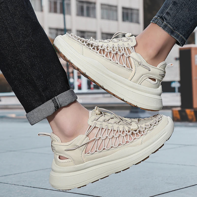 Summer Hand-woven Couple Sandals Brand Designer Men Sandals High Quality Men's Flat Casual Shoes Outdoor Thick Bottom Sandals
