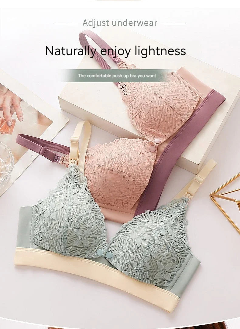 Ladies' Seamless Steel-free Thin Maternity Bra Gathered Comfortable Front-open Design For Postpartum Breastfeeding