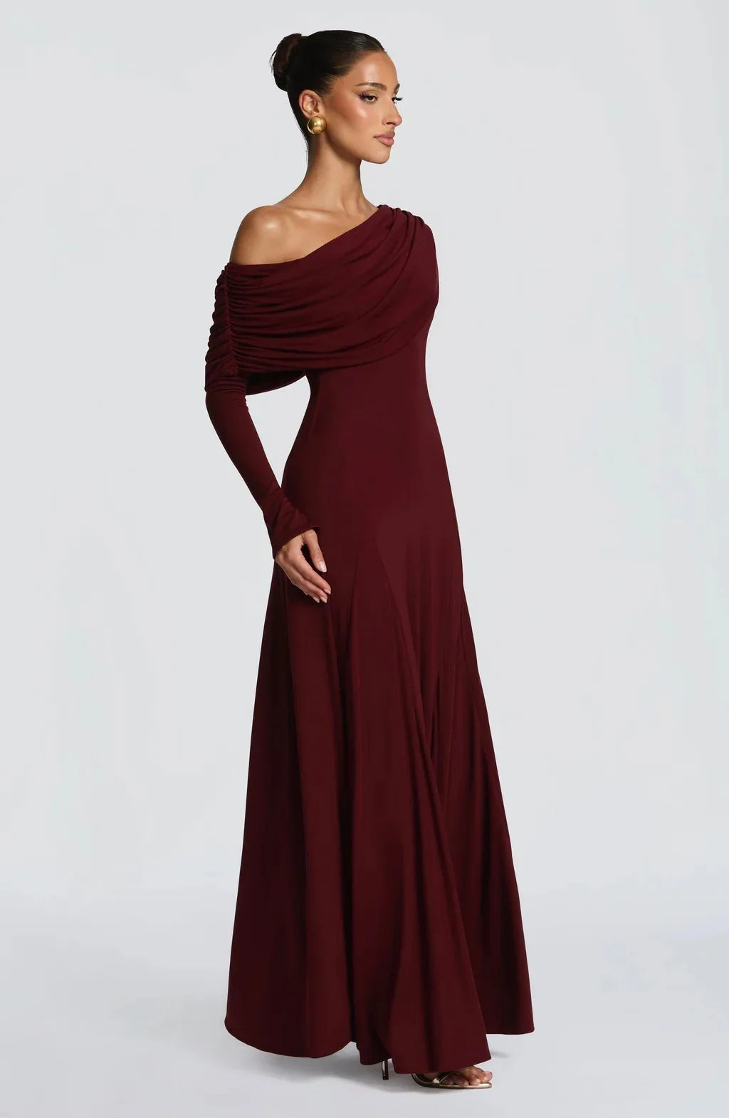 Elegant Long Sleeve Slanted Shoulder Party Club Evening Dress For Women 2025 New Dress Sexy Shrink Fold Winter Vestidos