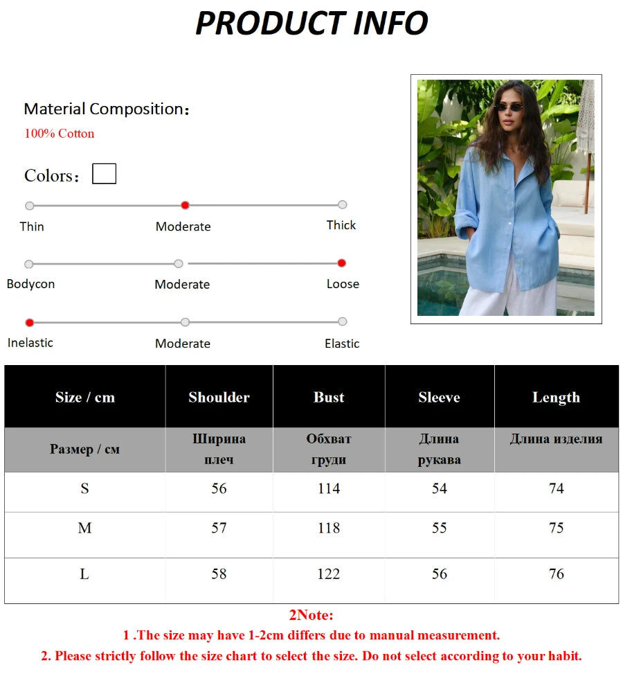 Bornladies 100% Cotton Spring Summer Versatile Lazy Casual Shirt Women&